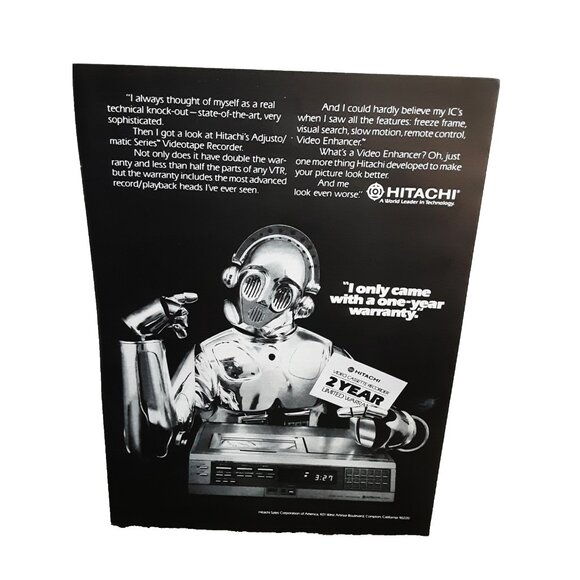 1981 Hitachi VCR Ad Robot Chrome Sci-Fi Adjustomatic Video Recorder Print Ad - Picture 1 of 1